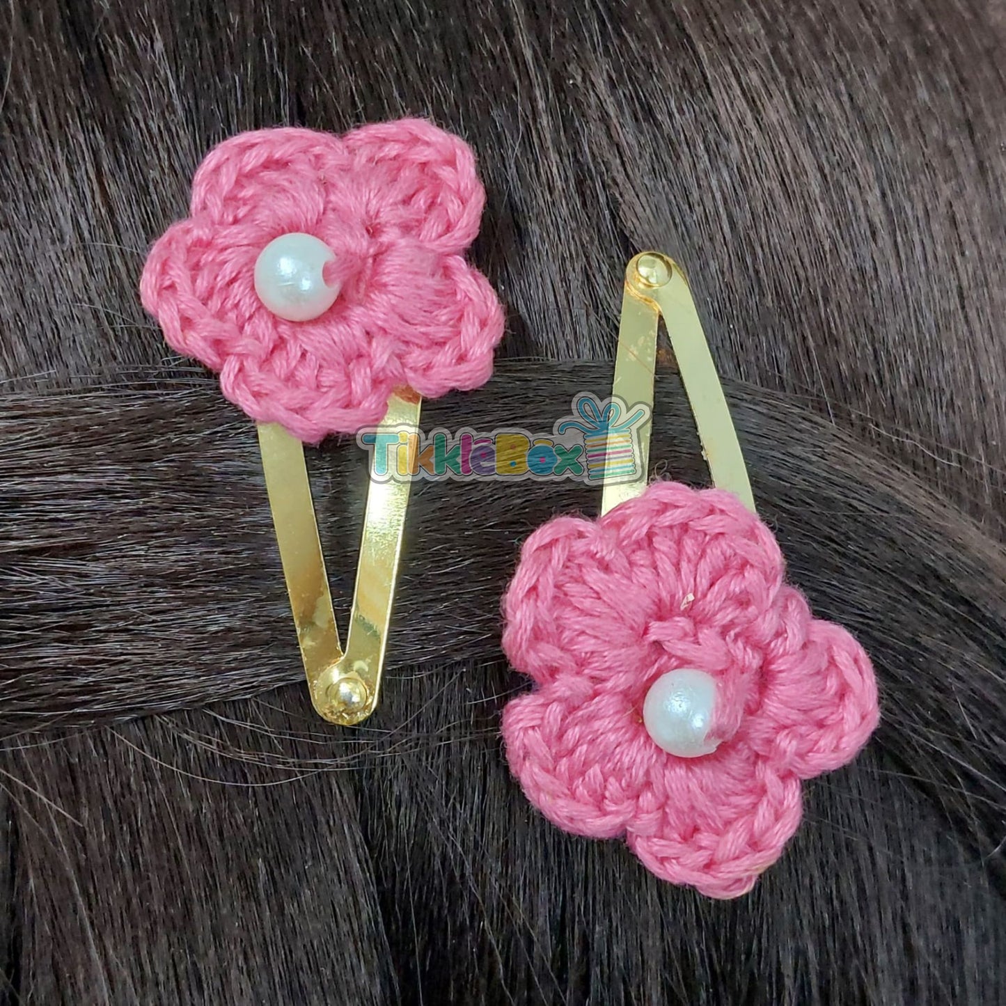 Crochet Flower Hair Clip - Pink