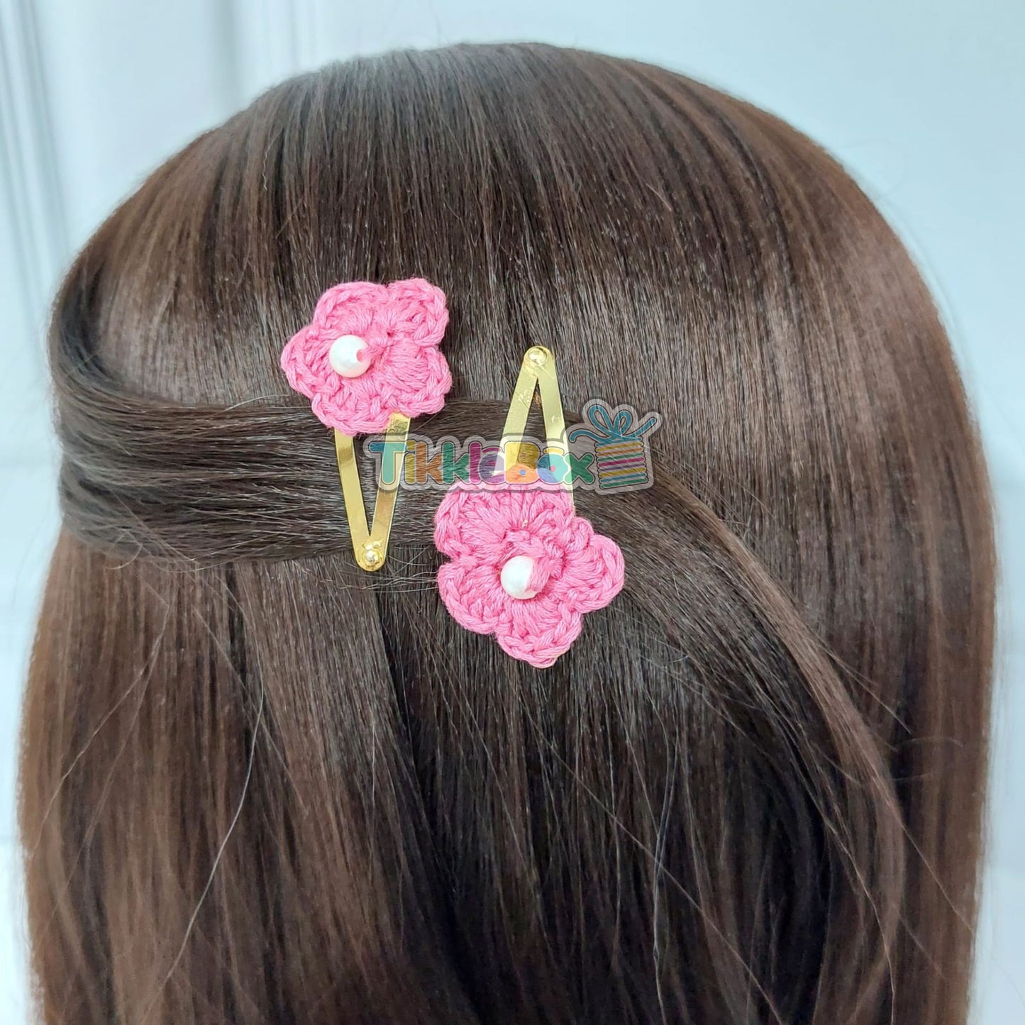 Crochet Flower Hair Clip - Pink