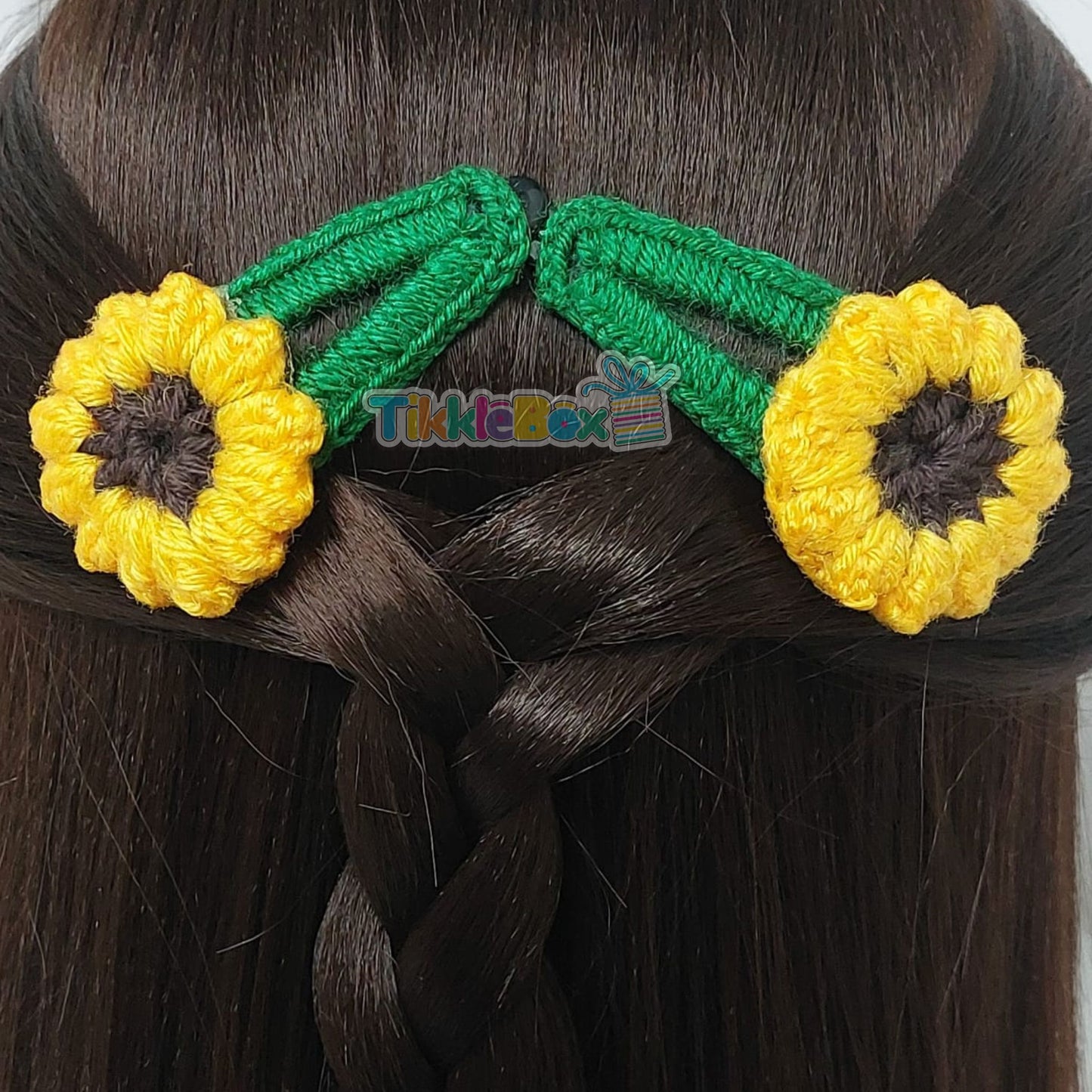 Crochet Sunflower Clip - Yellow & Green