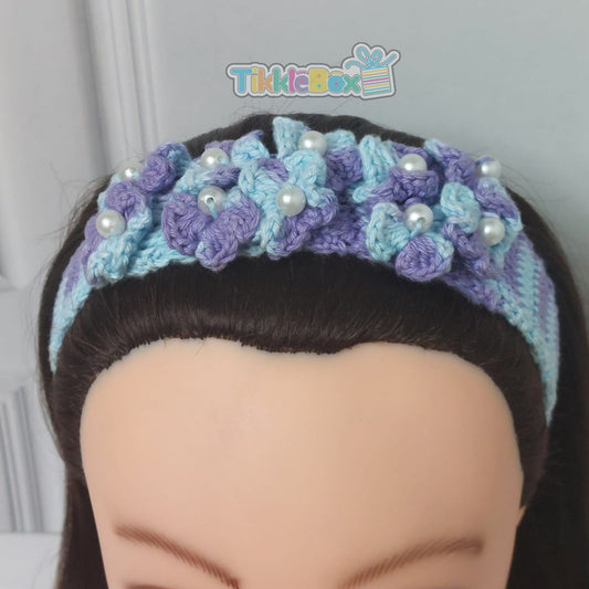 Crochet  Pearl Flower Headband - Purple & Voilet