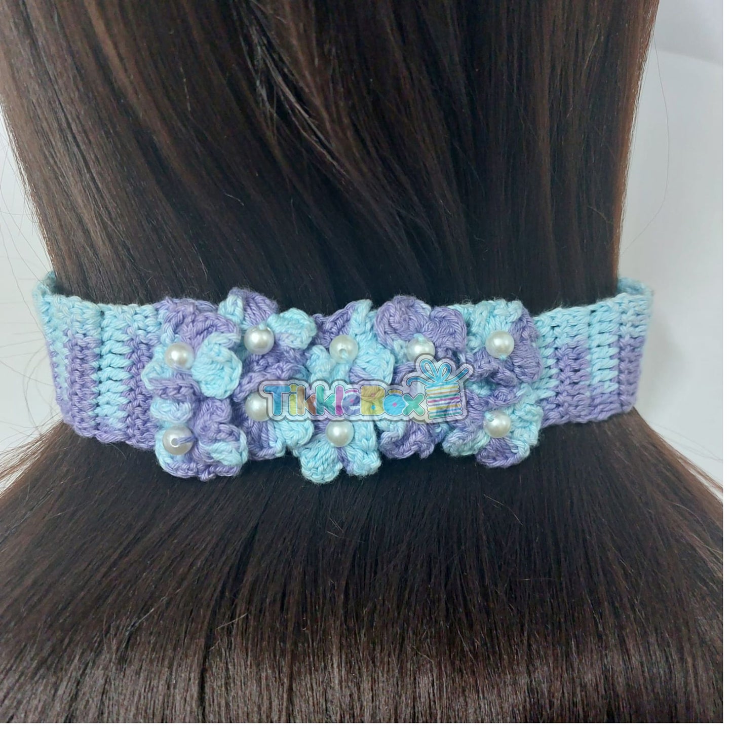 Crochet  Pearl Flower Headband - Purple & Voilet