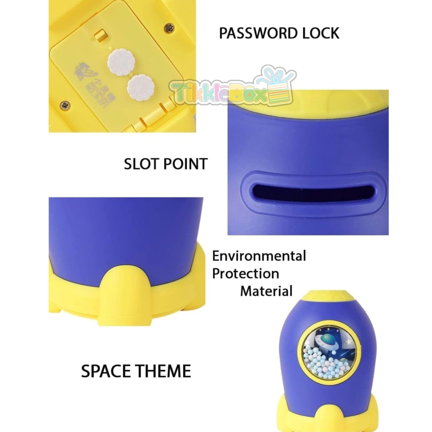 Rocket Piggy Bank - Blue & Yellow